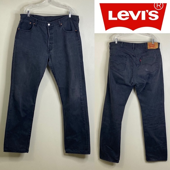 LEVI STRAUSS & CO. 501 MENS GRAY/BLACK JEANS BUTTON CLOSURE 100% COTTON 38W, 36L - Picture 1 of 14